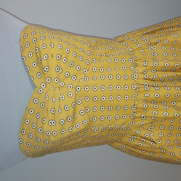 Anthropologie Girls From Savoy Yellow Patterned Strapless Pockets Dress Size 4 - Picture 5 of 9
